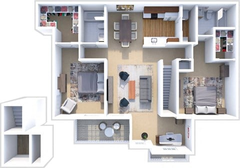 Floor plan for 2 beds, 2 baths, 1275 sqft
